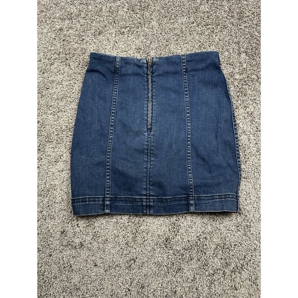 Free People Denim Mini Skirt Medium Blue Stretch Festival Boho Modern Femme Sz 2 - Picture 6 of 10